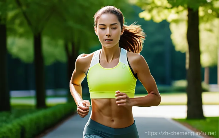 화학센서 및 바이오센서 개발 - **Prompt:** "A person with a healthy, active appearance, mid-20s to 30s, is jogging through a lush, ...