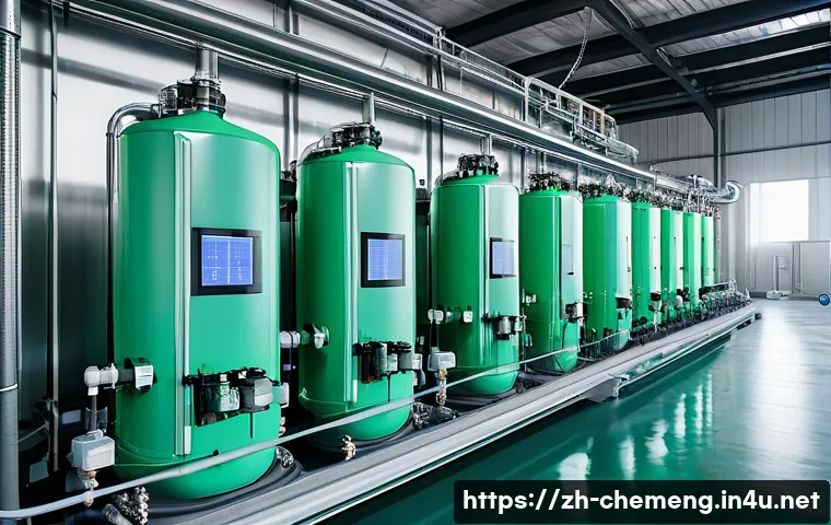 전기분해 및 수소 생산 공정 - A futuristic industrial hydrogen production facility featuring advanced alkaline water electrolysis ...