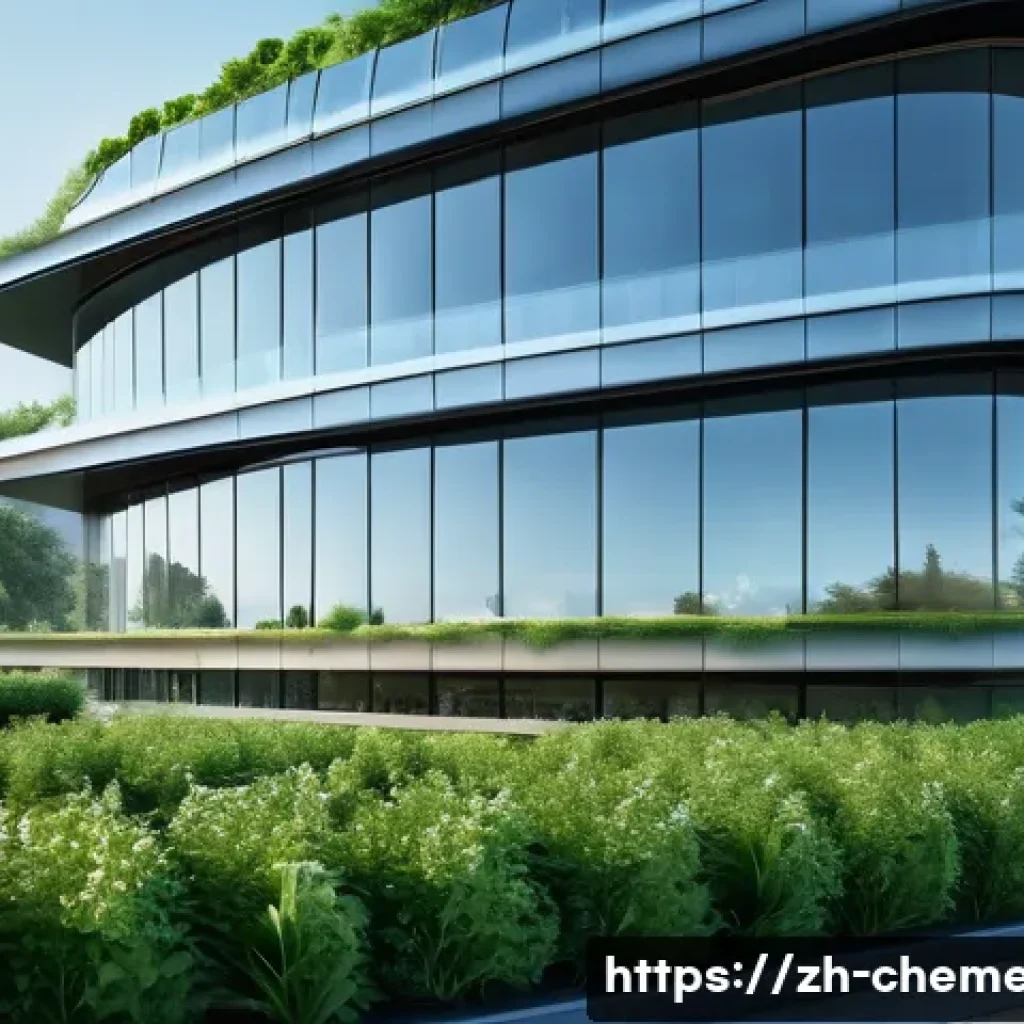 스마트 소재 및 자가치유 재료 - A futuristic smart building exterior showcasing advanced environment-responsive materials: walls emb...