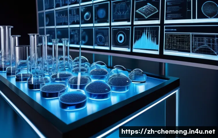 화학공학과 재료과학 - A high-tech laboratory scene showcasing advanced nanotechnology applications: detailed close-up of t...