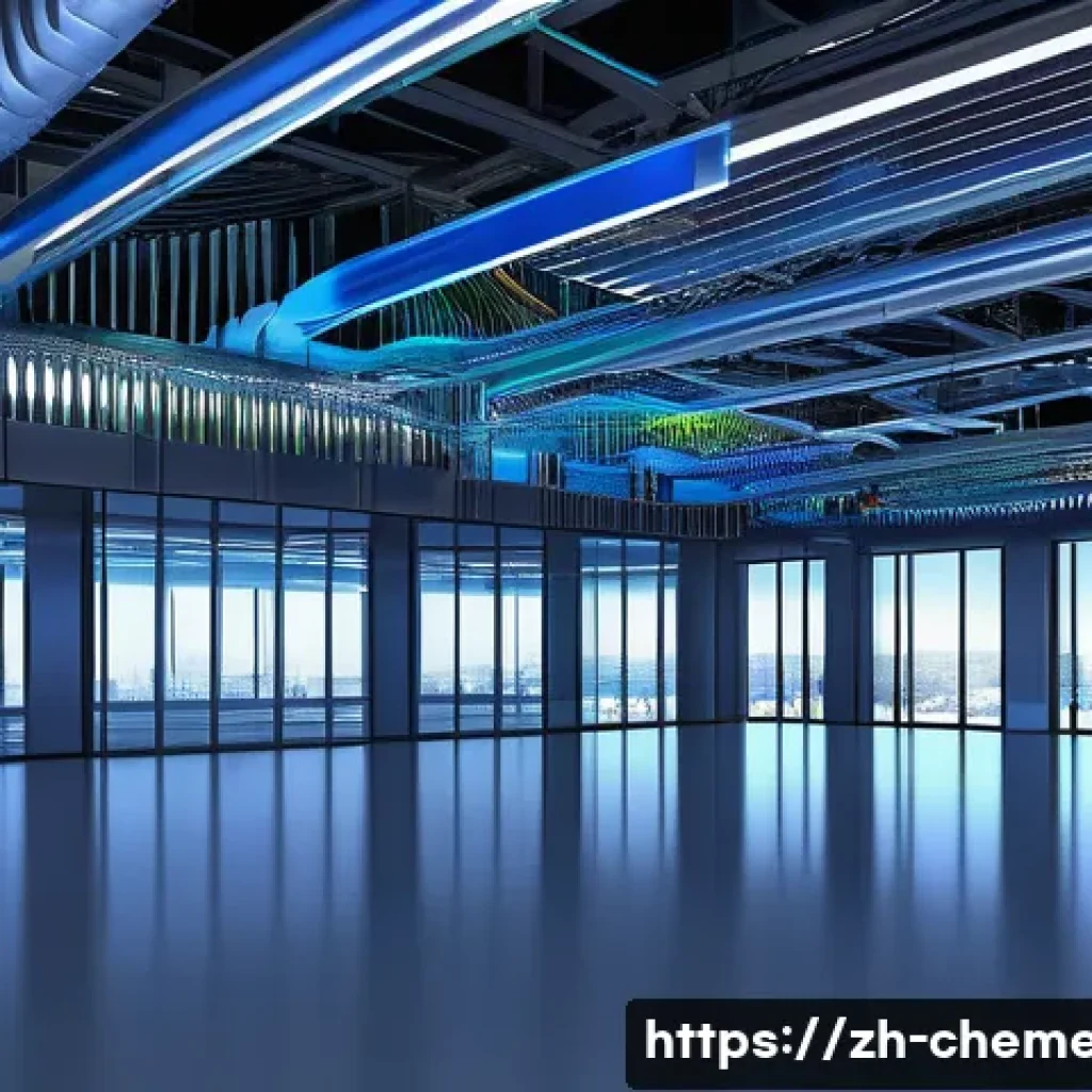 공정 시뮬레이션 및 CFD - A highly detailed 3D visualization of a complex HVAC system interior showing airflow simulation resu...