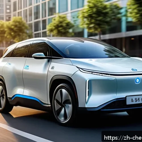 수소 에너지와 연료전지 - A futuristic hydrogen fuel cell electric vehicle driving smoothly on an urban street at sunset, with...